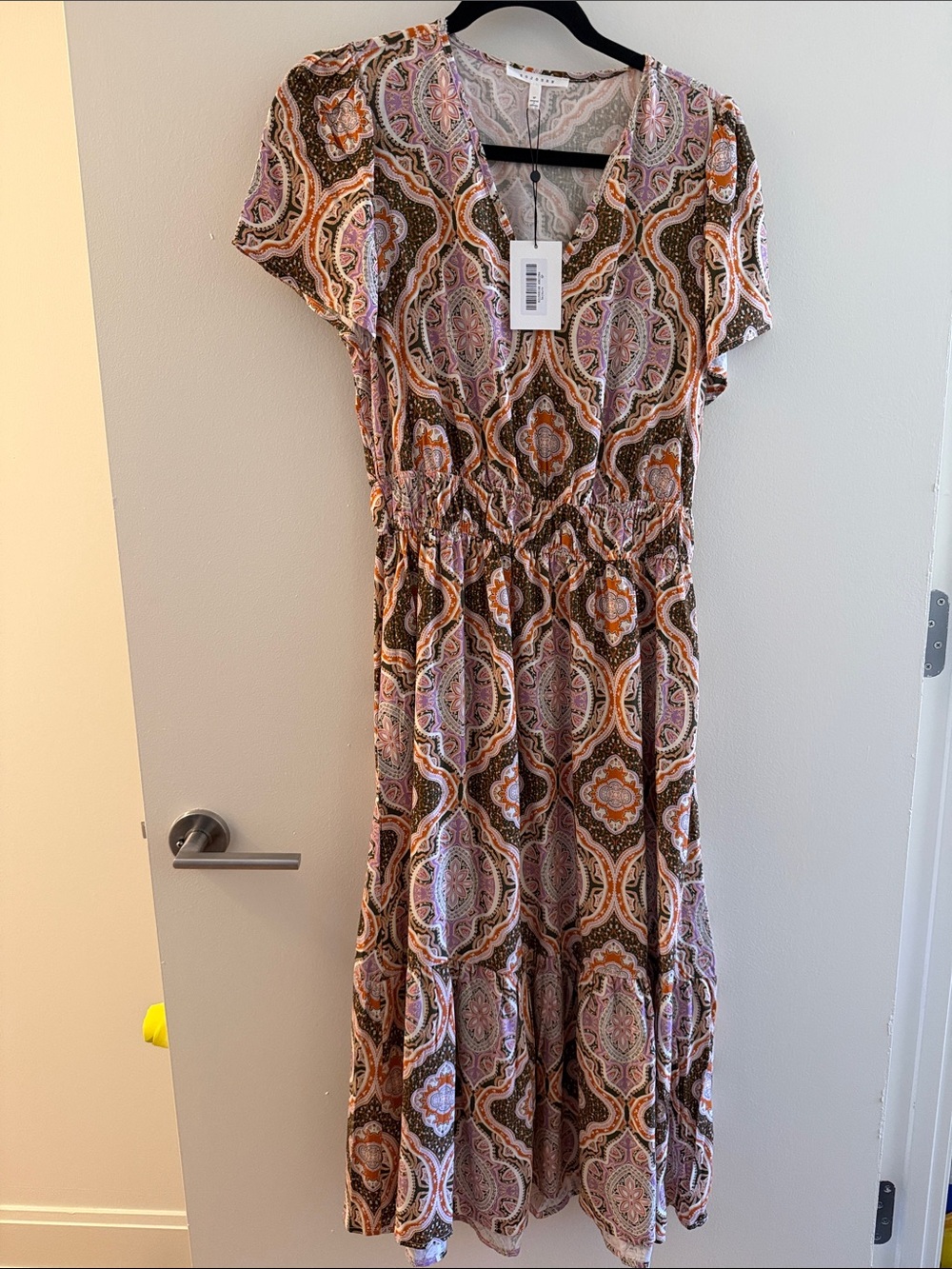NWT Sojourn Women's Pink & Brown Paisley V-Neck Maxi Dress